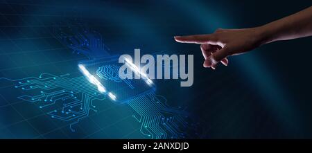 Artificial intelligence (AI), machine learning and modern computer technologies concepts. Business, Technology, Internet and network concept. Stock Photo