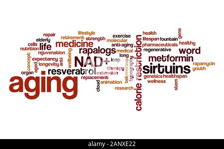 Aging word cloud. Typography. Stock Photo