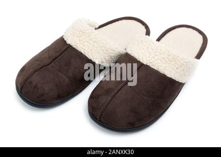 Pair of man warm shoes isolated on white background Stock Photo