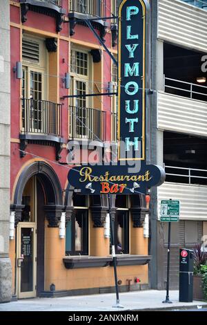 Chicago, Illinois, USA. The Plymouth Restaurant on its namesake street, Plymouth Court in Chicago's famous Loop. Stock Photo