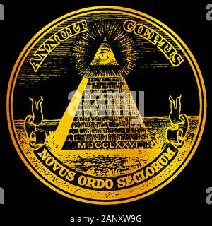 eye of providence illuminati  occultism freemasonry triangle illustration golden metallic Stock Photo