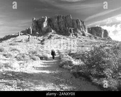 Superstition Mountain near Apache Junction and Route 88 in Arizona. Stock Photo