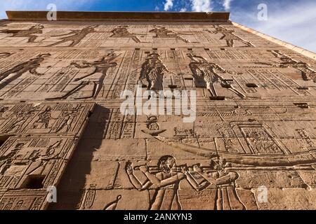 Tower gate of Temple of Isis Philae, also Philae Temple, Agilkia Island in Lake Nasser, Aswan, Egypt, North Africa, Africa Stock Photo