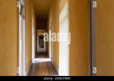 MT00417-00...MONTANA - Up stairs hallway at Hotel Meade in the ghost town of Bannack, preserved at Bannack State Park. Stock Photo