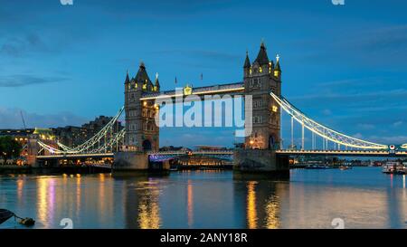 Tower Bridge at sunset in London, UK.