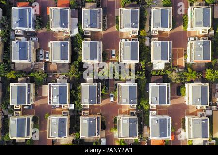 Aerial view of a Middle class Suburban neighbourhood houses. Stock Photo