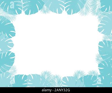 vector illustration of palm leaves frame. Aqua menthe leaves background. Stock Vector