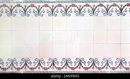 Vintage tile in bathroom in Ramsar Palace (Marmar Palace), summer residence by Reza Shah, Ramsar, Iran. Retro ceramic tiles with traditional iranian f Stock Photo