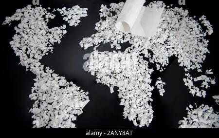 Abstract photo with toilet paper concept.World map made from toilet paper. Stock Photo
