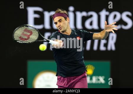 Melbourne, Australia. 20th Jan 2020. Roger Federer of Switzerland defeats Steve Johnson of, USA. , . at Melbourne Park, Melbourne, Australia on 20 January 2020. Photo by Peter Dovgan. Credit: UK Sports Pics Ltd/Alamy Live News Stock Photo