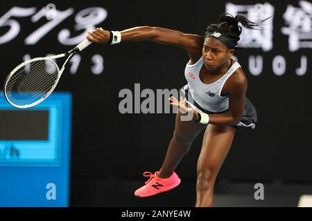 Melbourne, Australia. 20th Jan 2020. Coco Gauff of USA defeats Venus Williams of, USA. , . at Melbourne Park, Melbourne, Australia on 20 January 2020. Photo by Peter Dovgan. Credit: UK Sports Pics Ltd/Alamy Live News Stock Photo