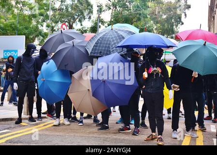 Hong Kong, China. 19th Jan, 2020. Clashes between protesters and police ...