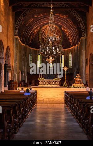 Trieste, Italy - September 2019: Interior architecture of the roman catholic cathedral 'Basilica cattedrale di san giusto martire'. It's dedicated to Stock Photo