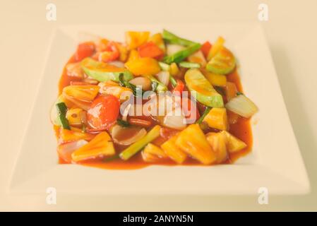 Stir Fried Vegetables With Sweet And Sour Sauce Stock Photo