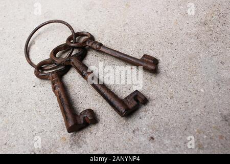 Closeup shot ofa  vintage old keys on the ground Stock Photo