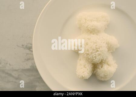 Teddy Bear Shaped Steamed White Rice Served On White Plate Stock Photo ...