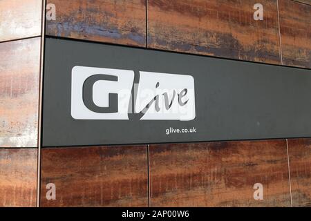 G Live Guildford signage, live entertainment music venue in Guildford, Surrey, UK operated by Qdos, 2020 Stock Photo