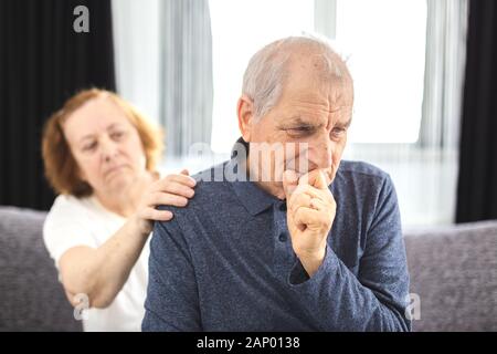 Elderly couple having communication problems, couple conflict, problems. Unhappy couple Stock Photo