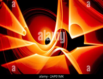 HIGH CONTRAST VIVID COLOUR ABSTRACT BACKGROUND CREATED BY LIGHT PAINTING -SCIENCE FICTION, DYNAMIC MOVEMENT,ARTISTIC MERIT. Stock Photo