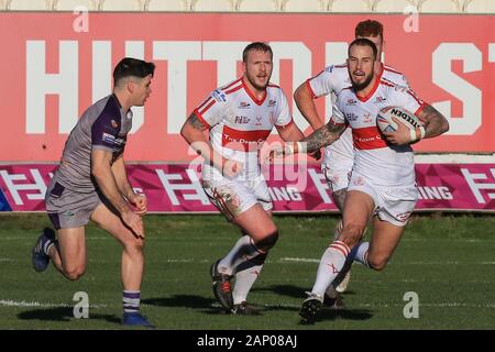 19th January 2020, Hull College Craven Park, Kingston upon Hull, England; Rugby League Pre Season, Hull Kingston Rovers v Featherstone Rovers : Ben Crooks (2) of Hull KR runs with the ball Credit: David Greaves/News Images Stock Photo