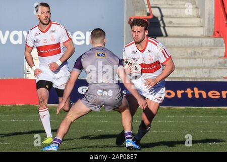 19th January 2020, Hull College Craven Park, Kingston upon Hull, England; Rugby League Pre Season, Hull Kingston Rovers v Featherstone Rovers : George Lawler (15) of Hull KR runs with the ball Credit: David Greaves/News Images Stock Photo