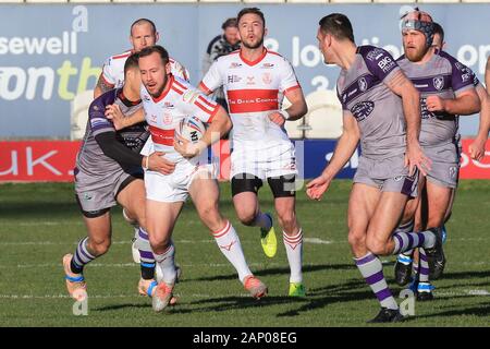 19th January 2020, Hull College Craven Park, Kingston upon Hull, England; Rugby League Pre Season, Hull Kingston Rovers v Featherstone Rovers : Adam Quinlan (1) of Hull KR runs with the ball Credit: David Greaves/News Images Stock Photo