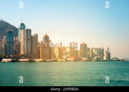 Blur image of city Skyline of Hong kong Island coast