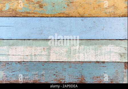 Vintage wood background texture old wood material or Vintage wallpaper colors Patterned of brightly colored panels of weathered painted wooden boards Stock Photo