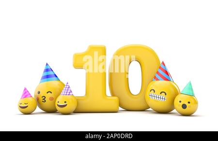 Happy 10th birthday yellow greeting background. 3D Rendering Stock ...