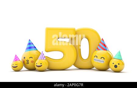 Number 50 emoji birthday party celebration. 3D Render Stock Photo