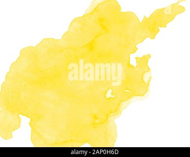 Yellow picturesque watercolor spot isolated on a white background. For congratulations text, logo or any other design. Stock Photo