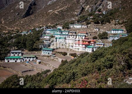 Mountain Village in the Himalayan Mountains in Nepal Stock Photo