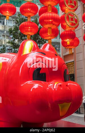 Chinese New Year decorations on Lee Tung Avenue, Wan Chai, Hong Kong Island, Hong Kong Stock Photo