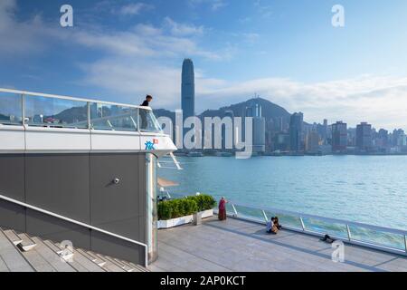 Hong Kong Island skyline from Ocean Terminal Deck, Kowloon, Hong Kong Stock Photo