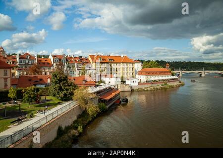 Autumn afternoon on Vltava river in Prague. Stock Photo
