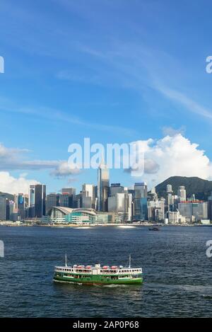 Skyline of Hong Kong Island and Star Ferry, Hong Kong, China Stock Photo