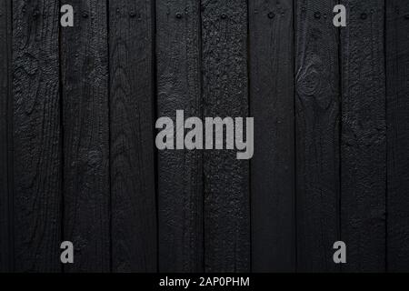 Black painted wooden fence, wood texture background Stock Photo
