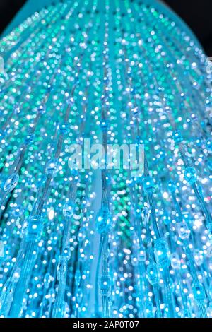 multicolored city led lights beams Stock Photo