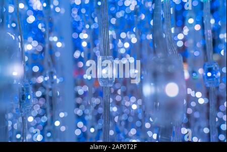 multicolored city led lights beams Stock Photo