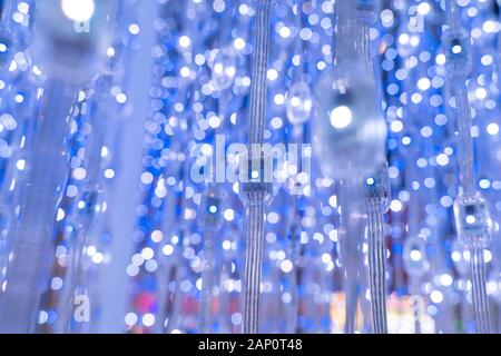 multicolored city led lights beams Stock Photo
