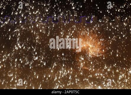 Fireworks show on Chinese New Year Eve in Hong Kong, China with ...