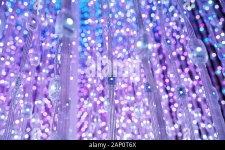 multicolored city led lights beams Stock Photo