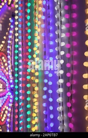 multicolored city led lights beams Stock Photo
