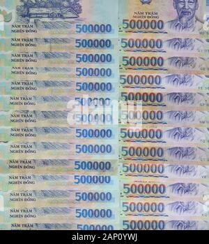 Finance concept. Vietnamese currency (VND) 500,000 Dong billnotes isolated. Stock Photo