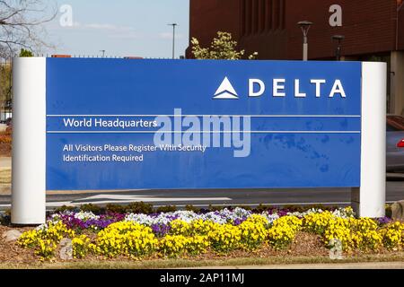 Atlanta, Georgia – April 2, 2019: Delta Air Lines headquarters HQ at Atlanta airport (ATL) in Georgia. | usage worldwide Stock Photo
