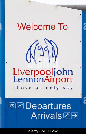 Liverpool, United Kingdom – August 14, 2017: Logo of Liverpool John Lennon Airport (LPL) in the United Kingdom. | usage worldwide Stock Photo