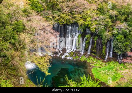 Shiraito Falls, Fujinomiya, Japan from above. Stock Photo