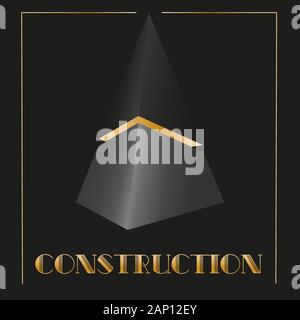 abstract 3d logo in the form of a black cut pyramid with art deco gold Stock Vector