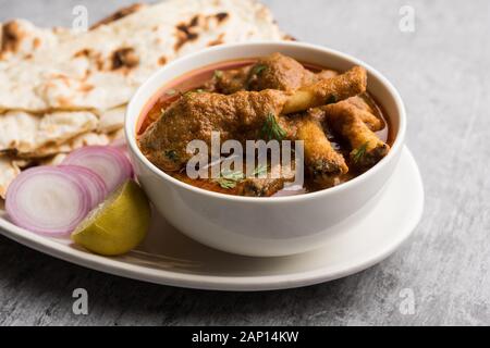 Hyderabadi Mutton Paya, Nehari, nazari or Nihari Masala. served with Naan and rice. selective focus Stock Photo