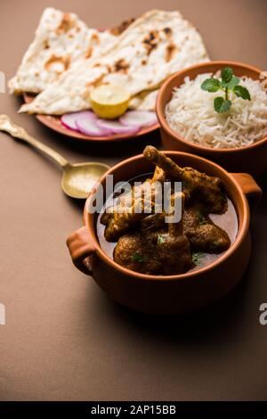 Hyderabadi Mutton Paya, Nehari, nazari or Nihari Masala. served with Naan and rice. selective focus Stock Photo